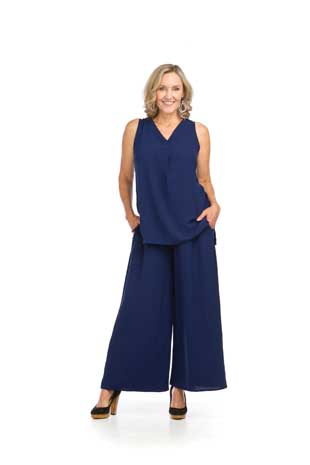 PP-16810 - WIDE LEG PANTS WITH SMOCKING WAIST BAND - Colors: MAGENTA, NAVY - Available Sizes:XS-XXL - Catalog Page:83 